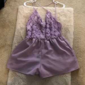 Purple backless romper with pockets